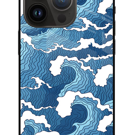 Blue Waves iPhone 14 Pro Glass Case Back Cover by Casekaro