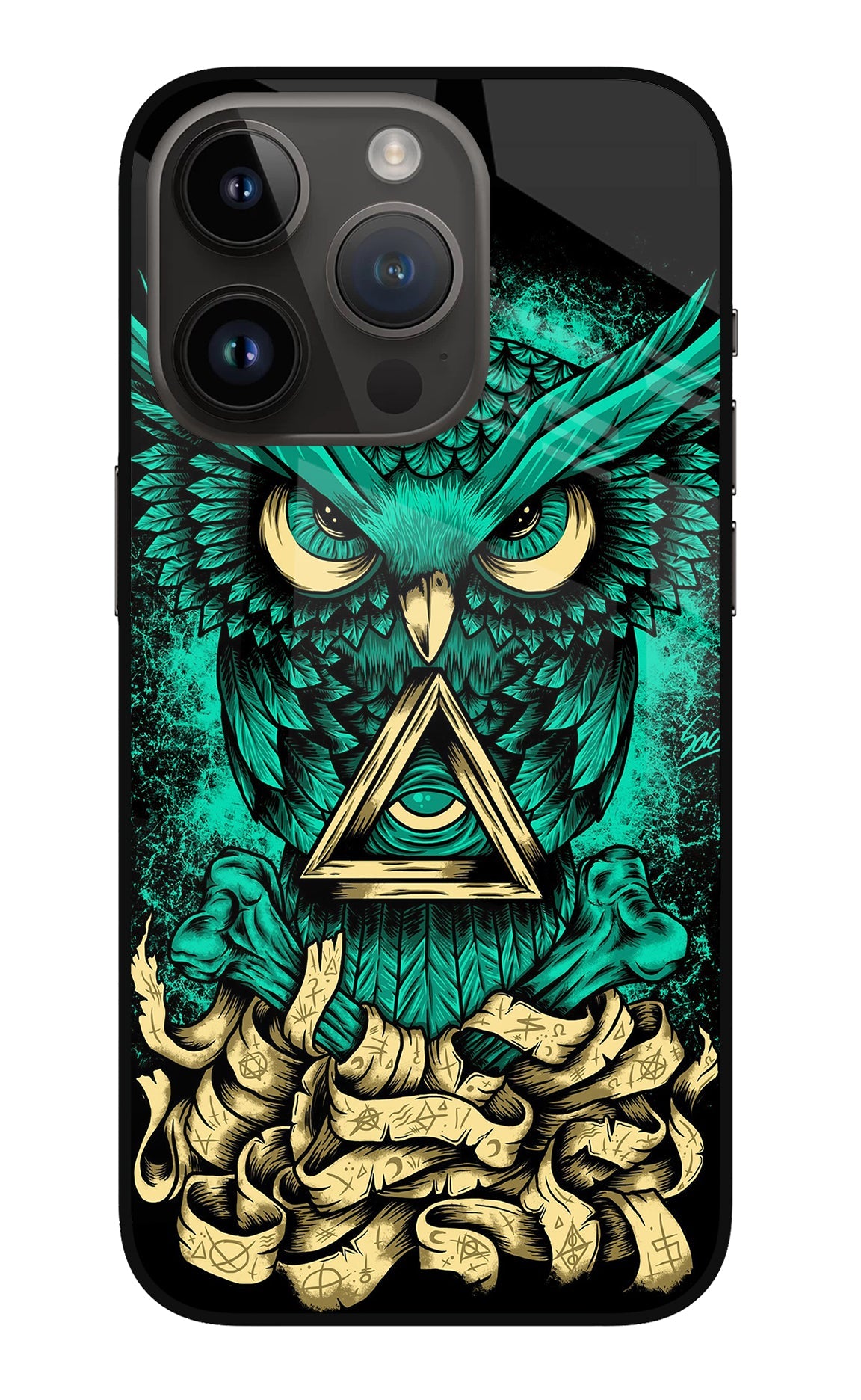 Green Owl iPhone 14 Pro Glass Case