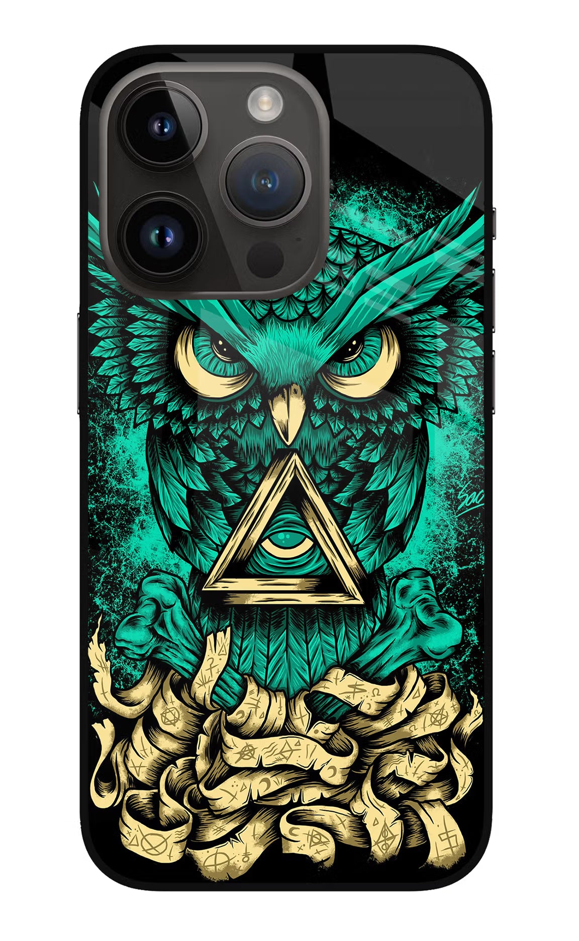 Green Owl iPhone 14 Pro Glass Case Back Cover by Casekaro