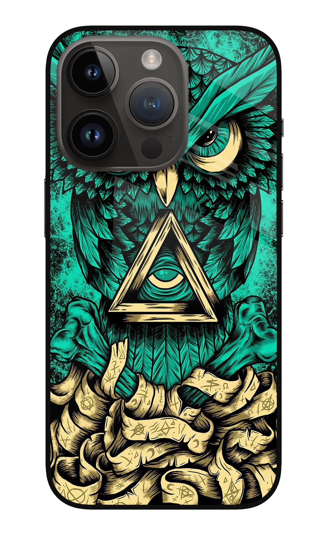 Green Owl iPhone 14 Pro Glass Case