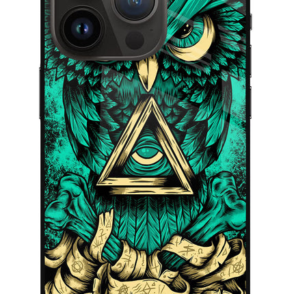 Green Owl iPhone 14 Pro Glass Case Back Cover by Casekaro