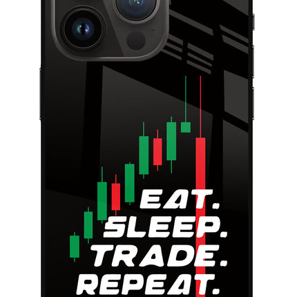 Eat Sleep Trade Repeat iPhone 14 Pro Glass Case Back Cover by Casekaro