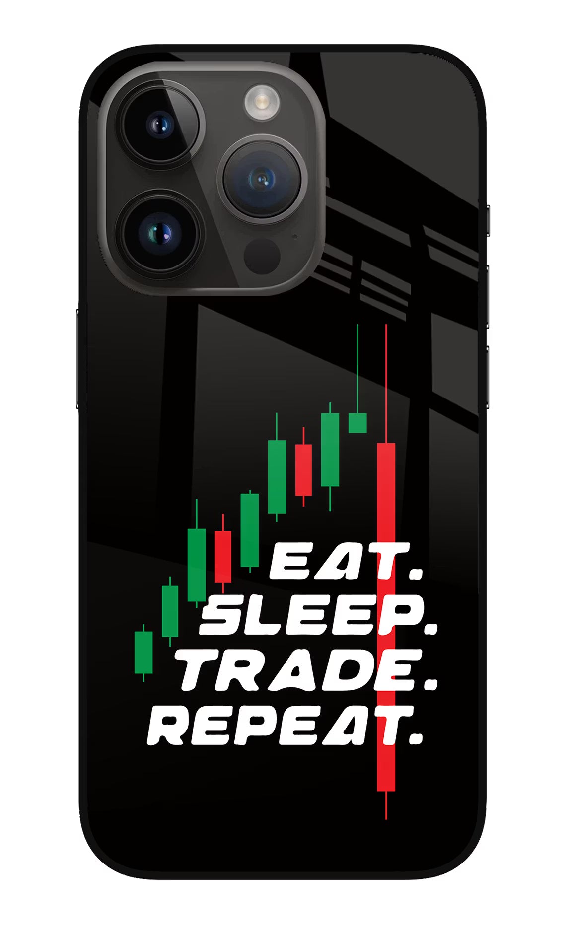 Eat Sleep Trade Repeat iPhone 14 Pro Glass Case Back Cover by Casekaro