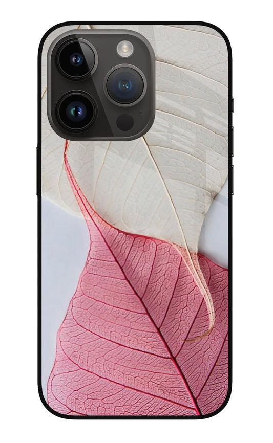 White Pink Leaf iPhone 14 Pro Glass Case
