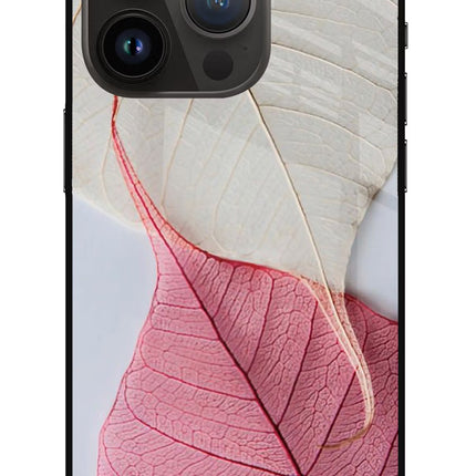 White Pink Leaf iPhone 14 Pro Glass Case Back Cover by Casekaro