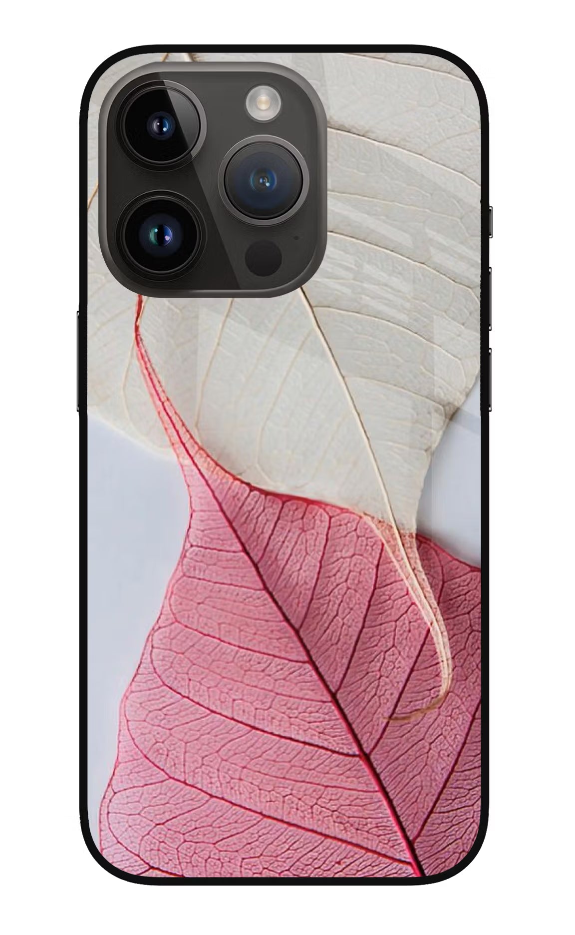 White Pink Leaf iPhone 14 Pro Glass Case Back Cover by Casekaro