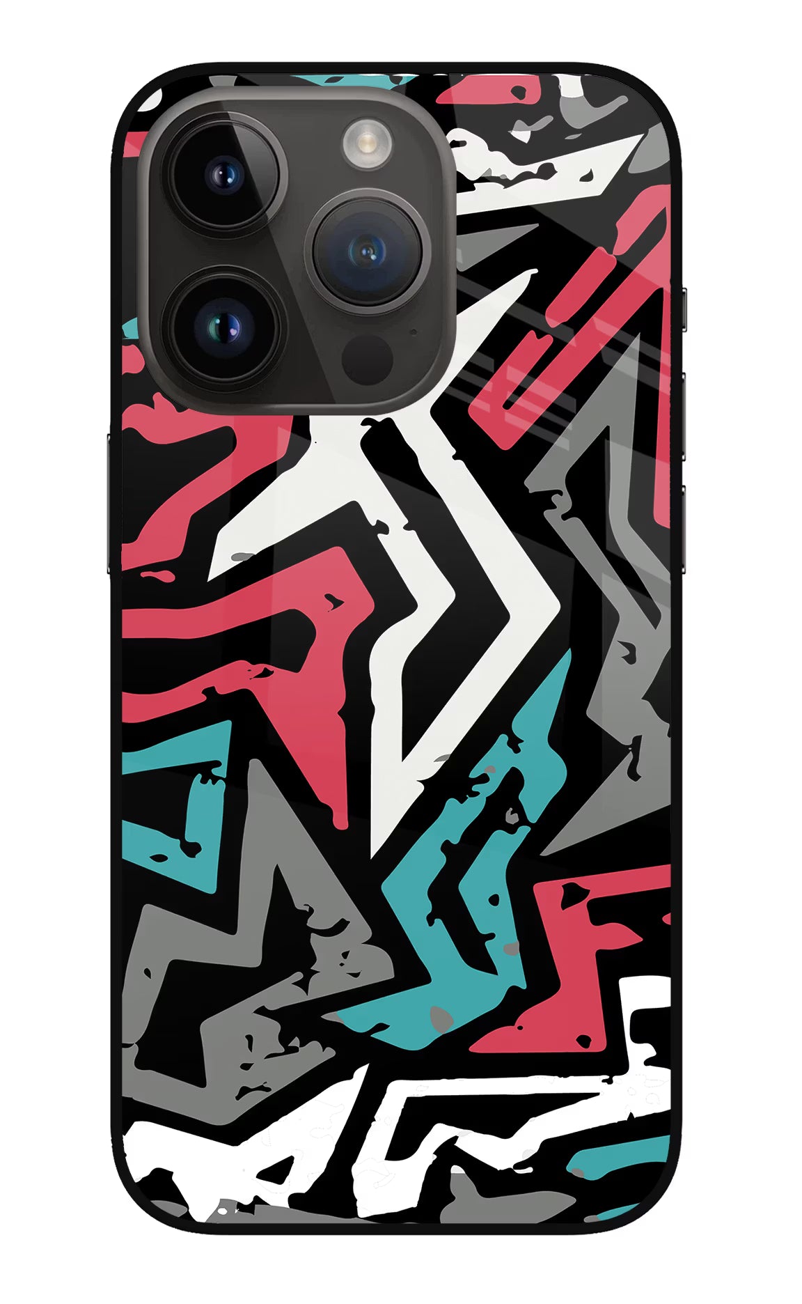 Geometric Graffiti iPhone 14 Pro Glass Case Back Cover by Casekaro