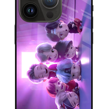 BTS Chibi iPhone 14 Pro Glass Case Back Cover by Casekaro