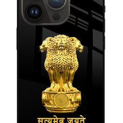 Satyamev Jayate Golden iPhone 14 Pro Glass Case
