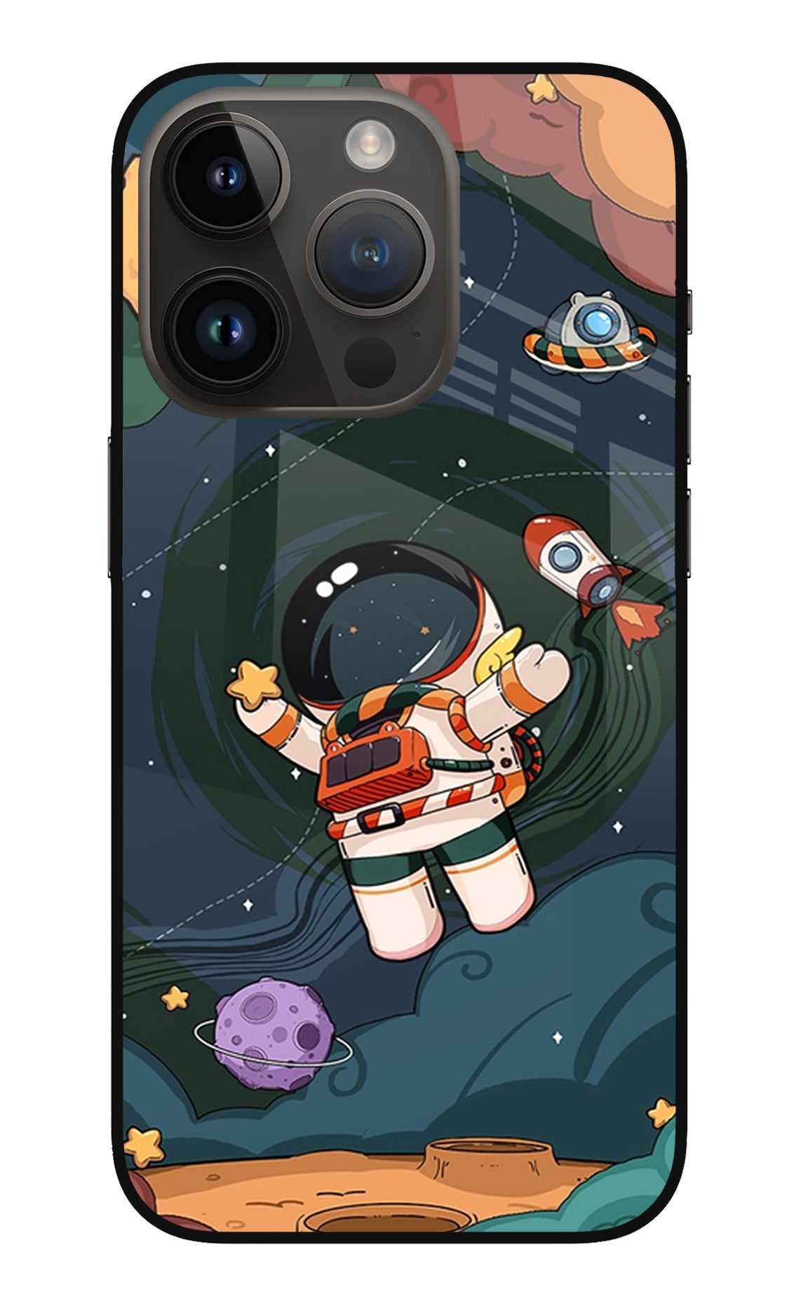 Cartoon Astronaut iPhone 14 Pro Glass Case
