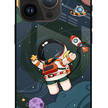 Cartoon Astronaut iPhone 14 Pro Glass Case Back Cover by Casekaro