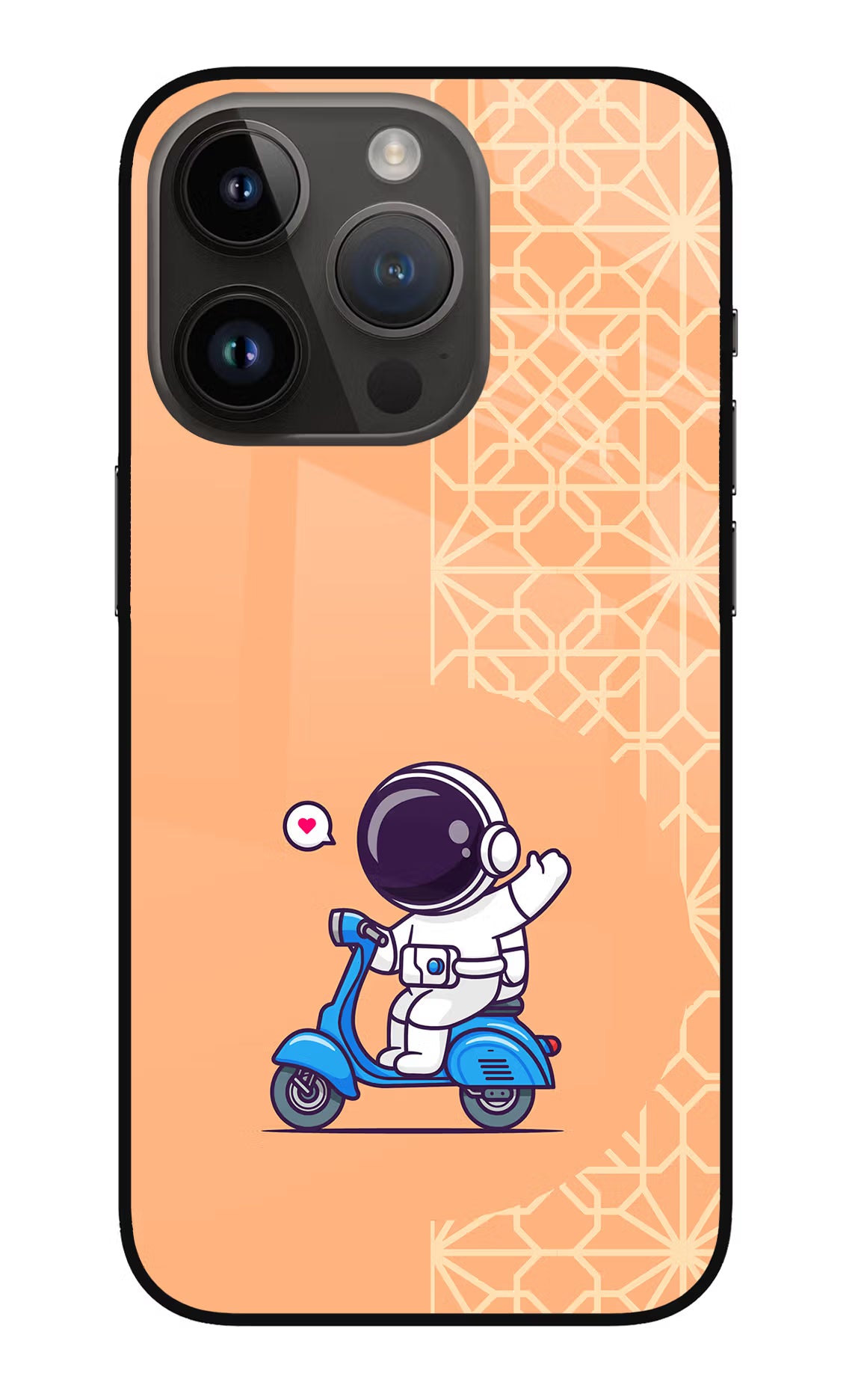 Cute Astronaut Riding iPhone 14 Pro Glass Case Back Cover by Casekaro