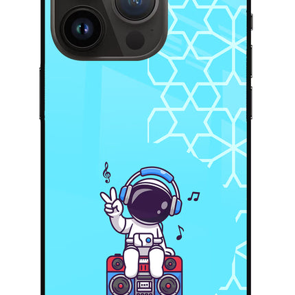 Cute Astronaut Chilling iPhone 14 Pro Glass Case Back Cover by Casekaro