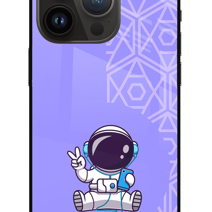 Cute Astronaut Chilling iPhone 14 Pro Glass Case Back Cover by Casekaro