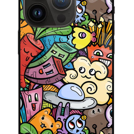 Veggie Doodle iPhone 14 Pro Glass Case Back Cover by Casekaro