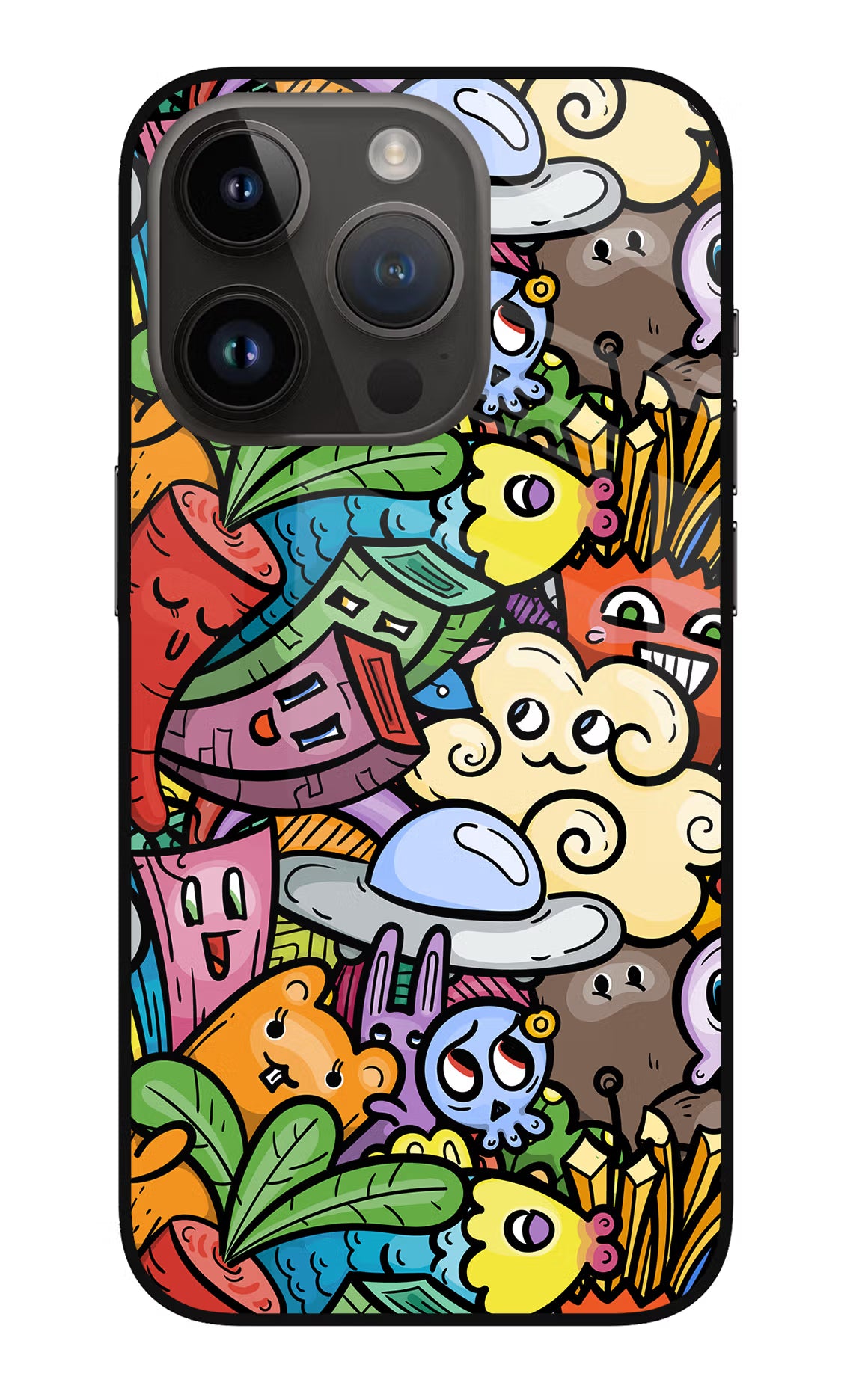 Veggie Doodle iPhone 14 Pro Glass Case Back Cover by Casekaro
