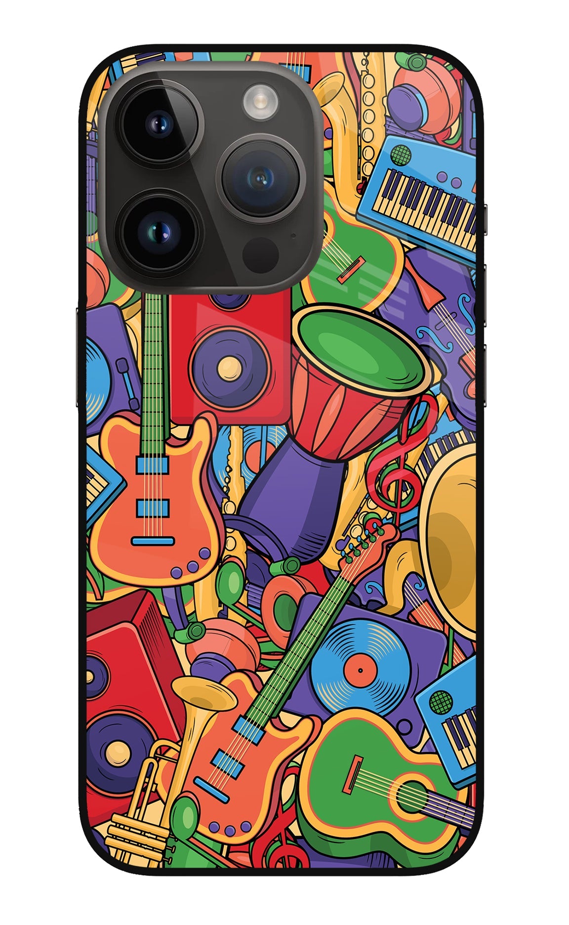 Music Instrument Doodle iPhone 14 Pro Glass Case