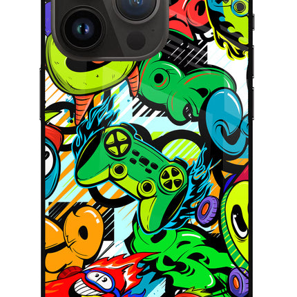 Game Doodle iPhone 14 Pro Glass Case Back Cover by Casekaro