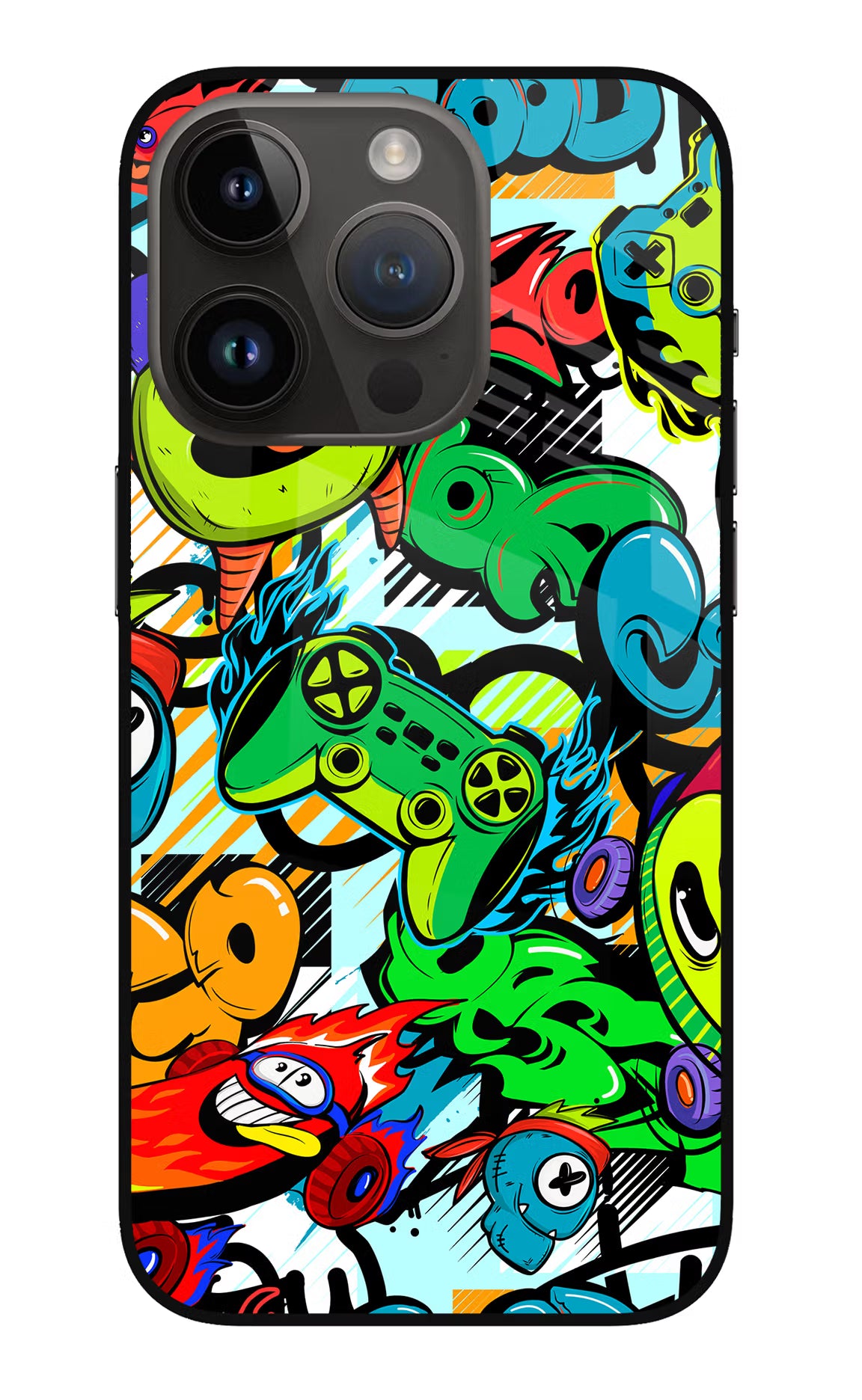 Game Doodle iPhone 14 Pro Glass Case Back Cover by Casekaro