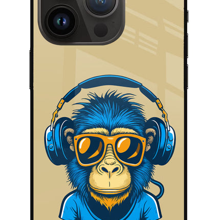 Monkey Headphone iPhone 14 Pro Glass Case Back Cover by Casekaro