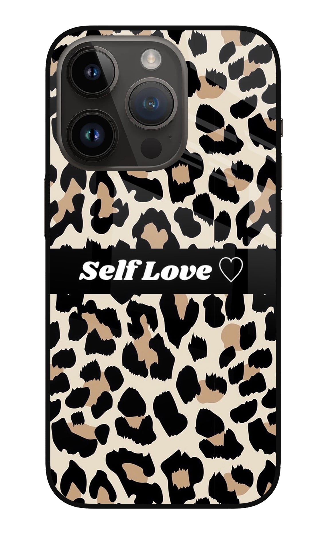 Leopard Print Self Love iPhone 14 Pro Glass Case