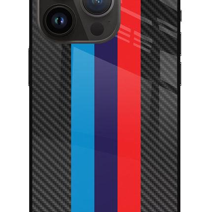 BMW Stripes Pattern iPhone 14 Pro Glass Case Back Cover by Casekaro