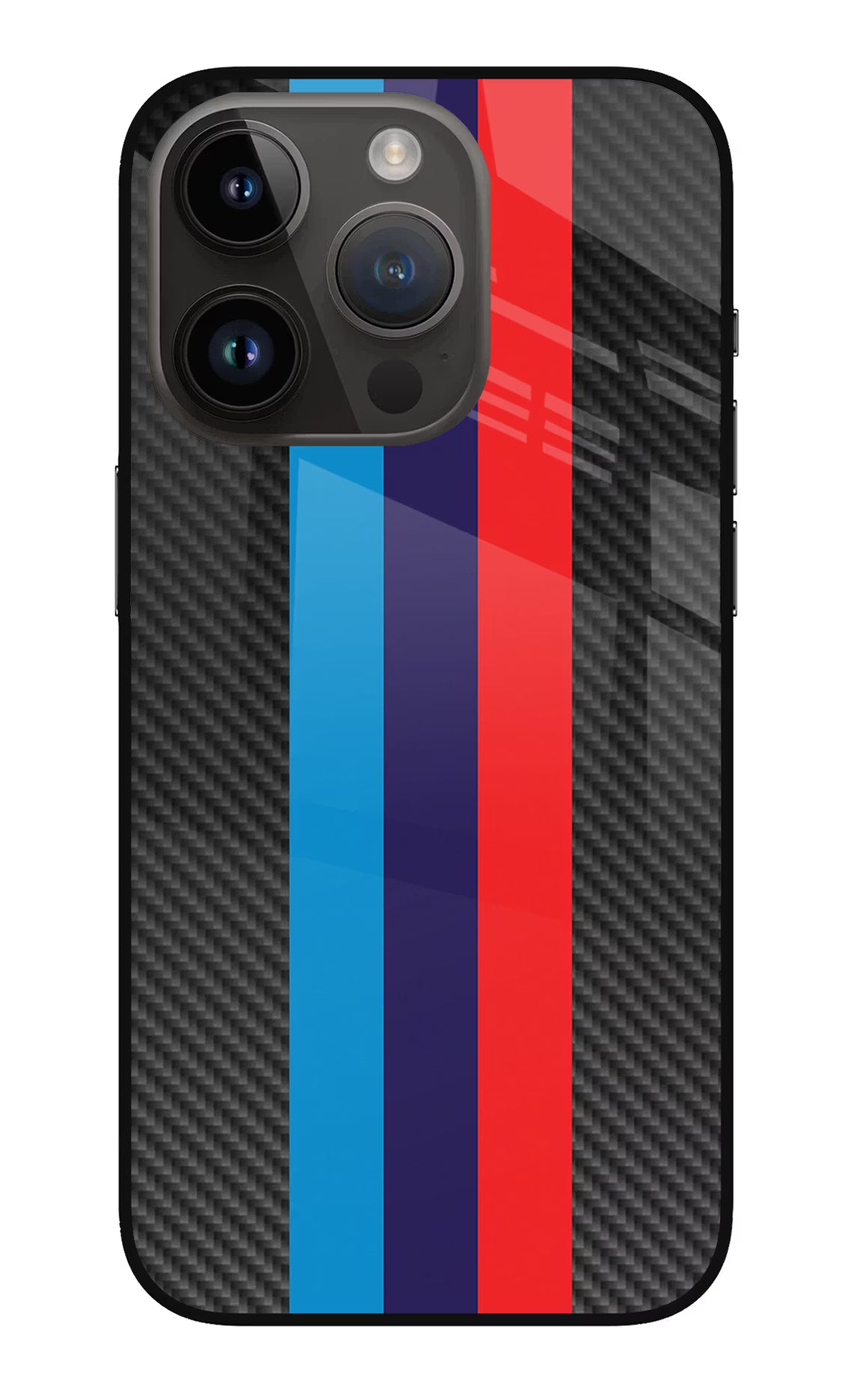 BMW Stripes Pattern iPhone 14 Pro Glass Case Back Cover by Casekaro