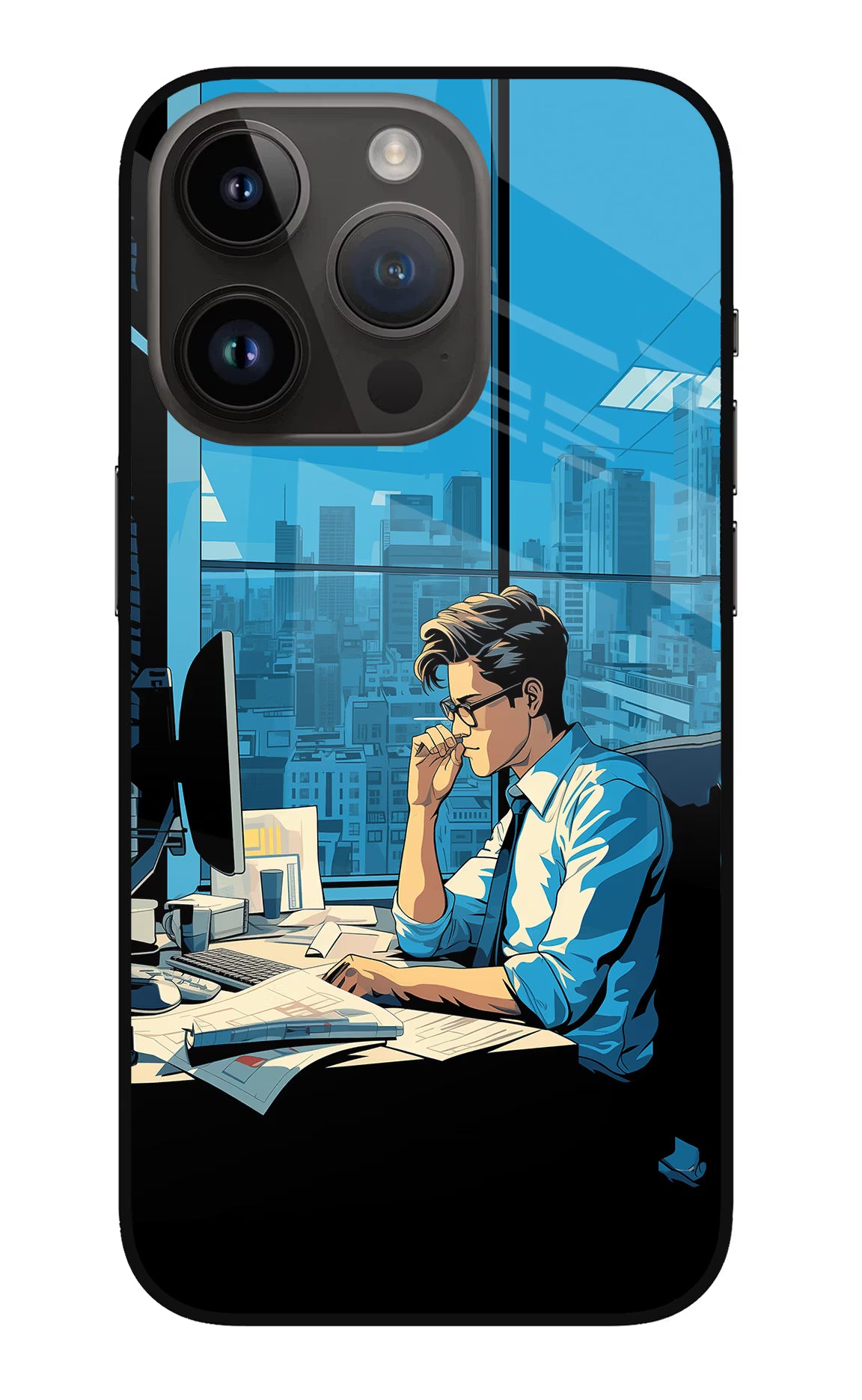 Focused Hustler (AI Generated) iPhone 14 Pro Glass Case Back Cover by Casekaro