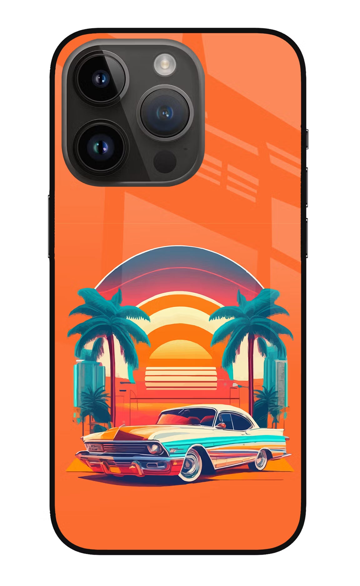 Palm Drive 80s iPhone 14 Pro Glass Case Back Cover by Casekaro