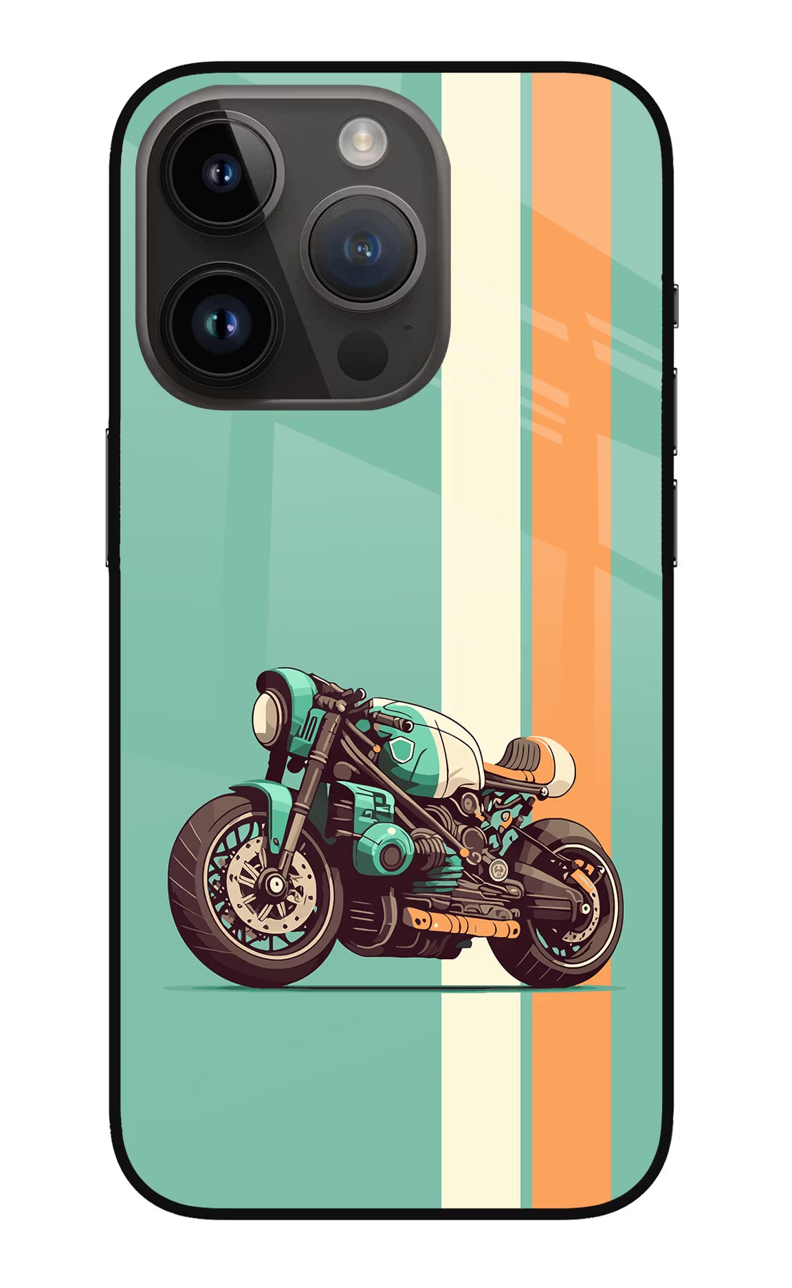 Striped Moto Drift iPhone 14 Pro Glass Case Back Cover by Casekaro