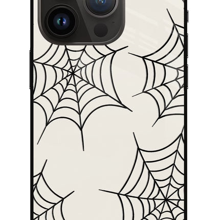 Spider Web iPhone 14 Pro Glass Case Back Cover by Casekaro