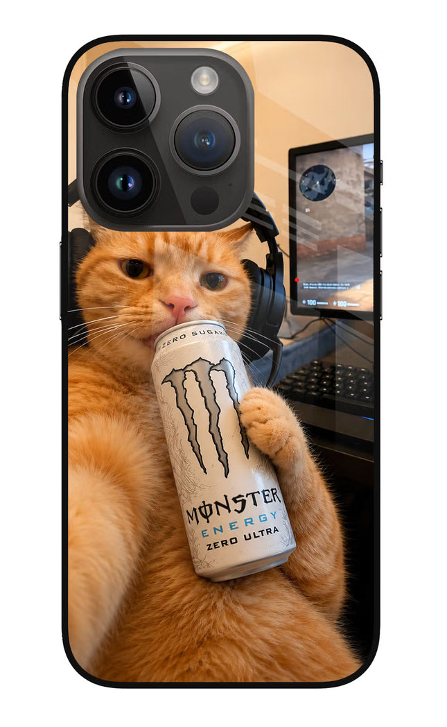 Gamer Cat Energy iPhone 14 Pro Glass Case
