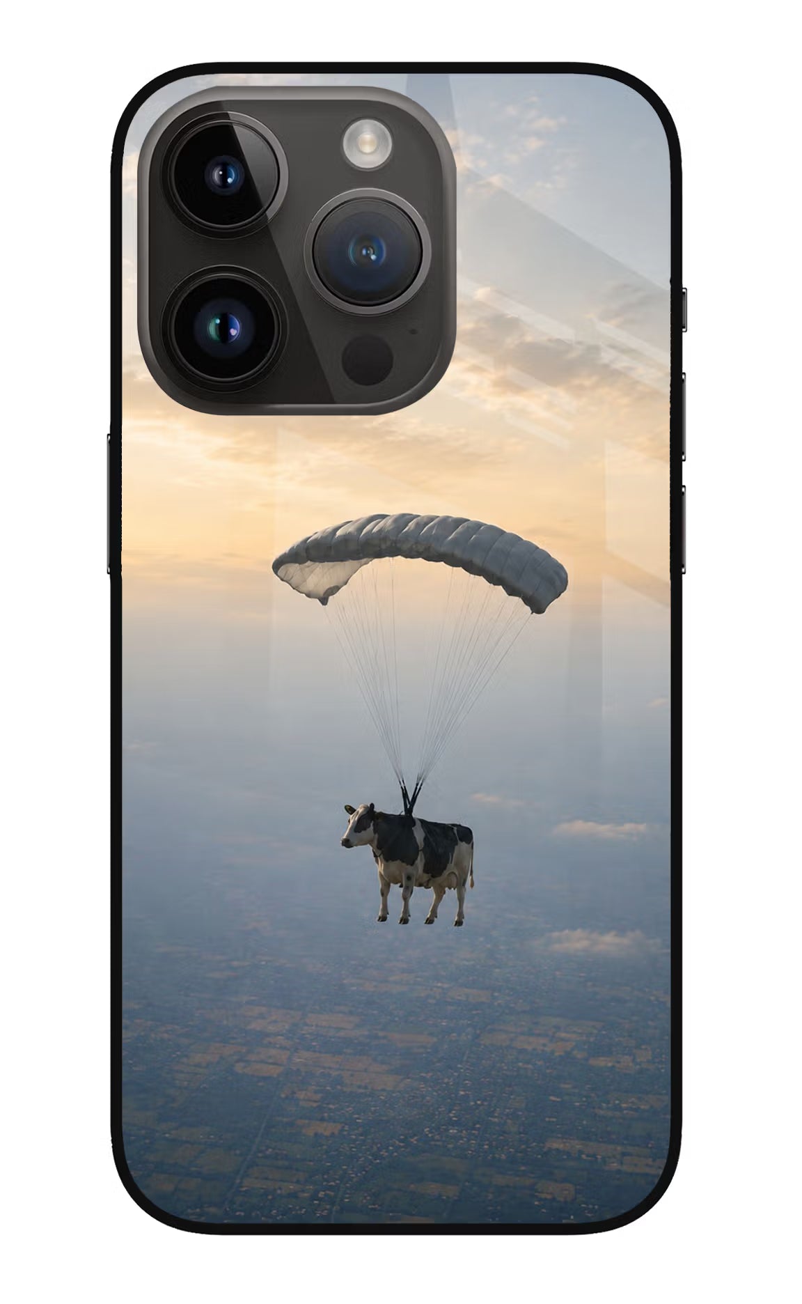 Skydiving Cow iPhone 14 Pro Glass Case