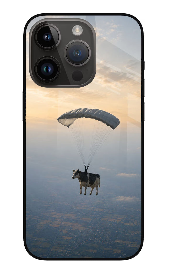 Skydiving Cow iPhone 14 Pro Glass Case