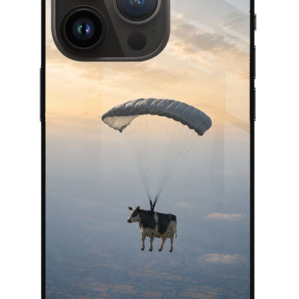Skydiving Cow iPhone 14 Pro Glass Case Back Cover by Casekaro