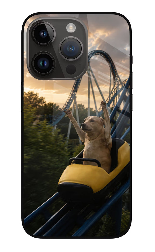 Rollercoaster Dog iPhone 14 Pro Glass Case