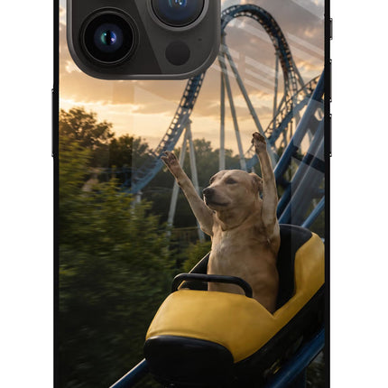 Rollercoaster Dog iPhone 14 Pro Glass Case Back Cover by Casekaro