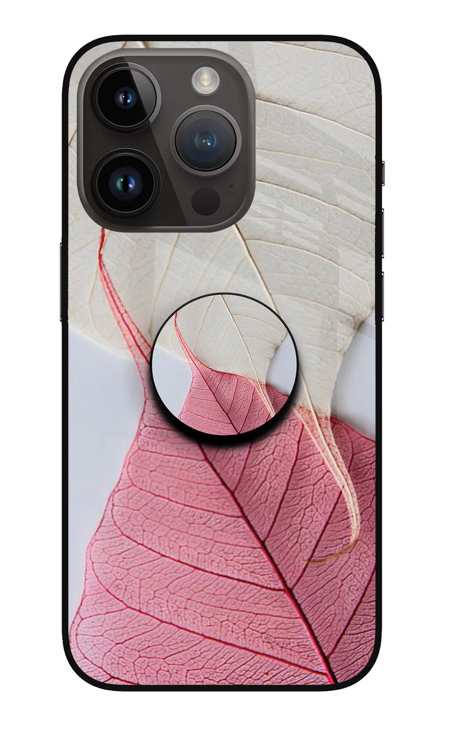 White Pink Leaf iPhone 14 Pro Pop Case, Metal case