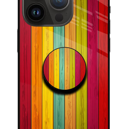Multicolor Wooden iPhone 14 Pro Glass Case