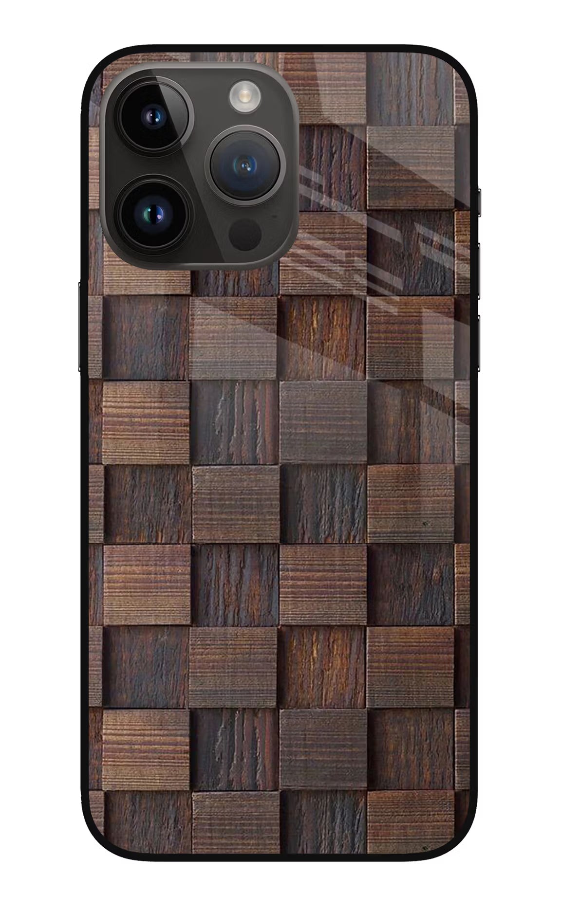 Wooden Cube Design iPhone 14 Pro Max Glass Case Back Cover by Casekaro