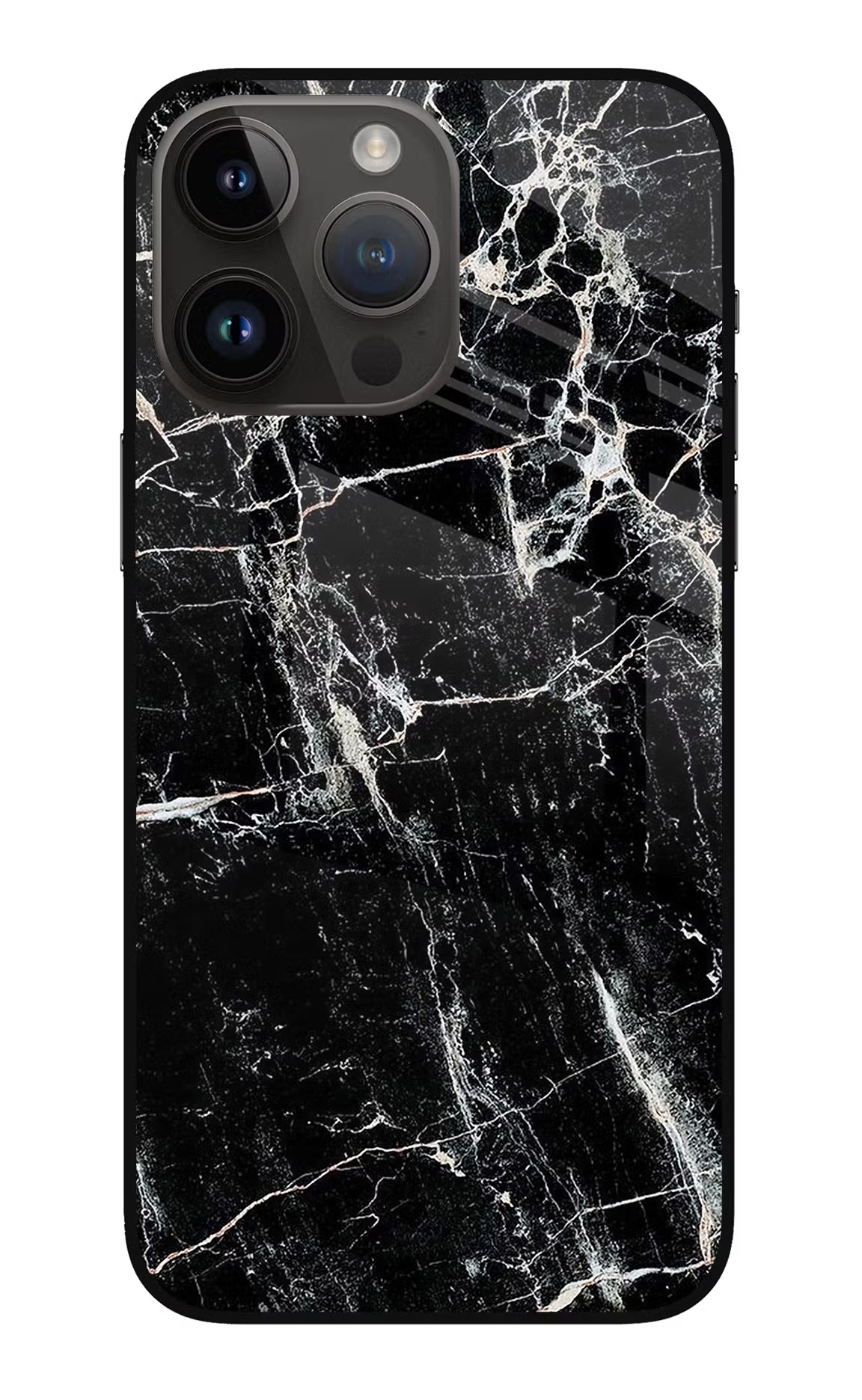 Black Marble Texture iPhone 14 Pro Max Glass Case Back Cover by Casekaro