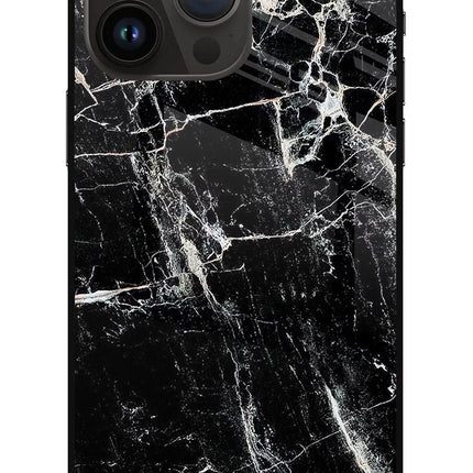 Black Marble Texture iPhone 14 Pro Max Glass Case