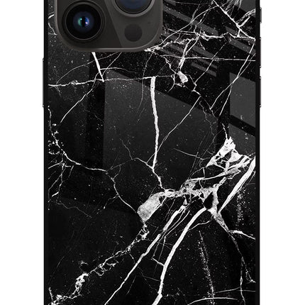 Black Marble Pattern iPhone 14 Pro Max Glass Case