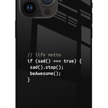 Life Motto Code iPhone 14 Pro Max Glass Case