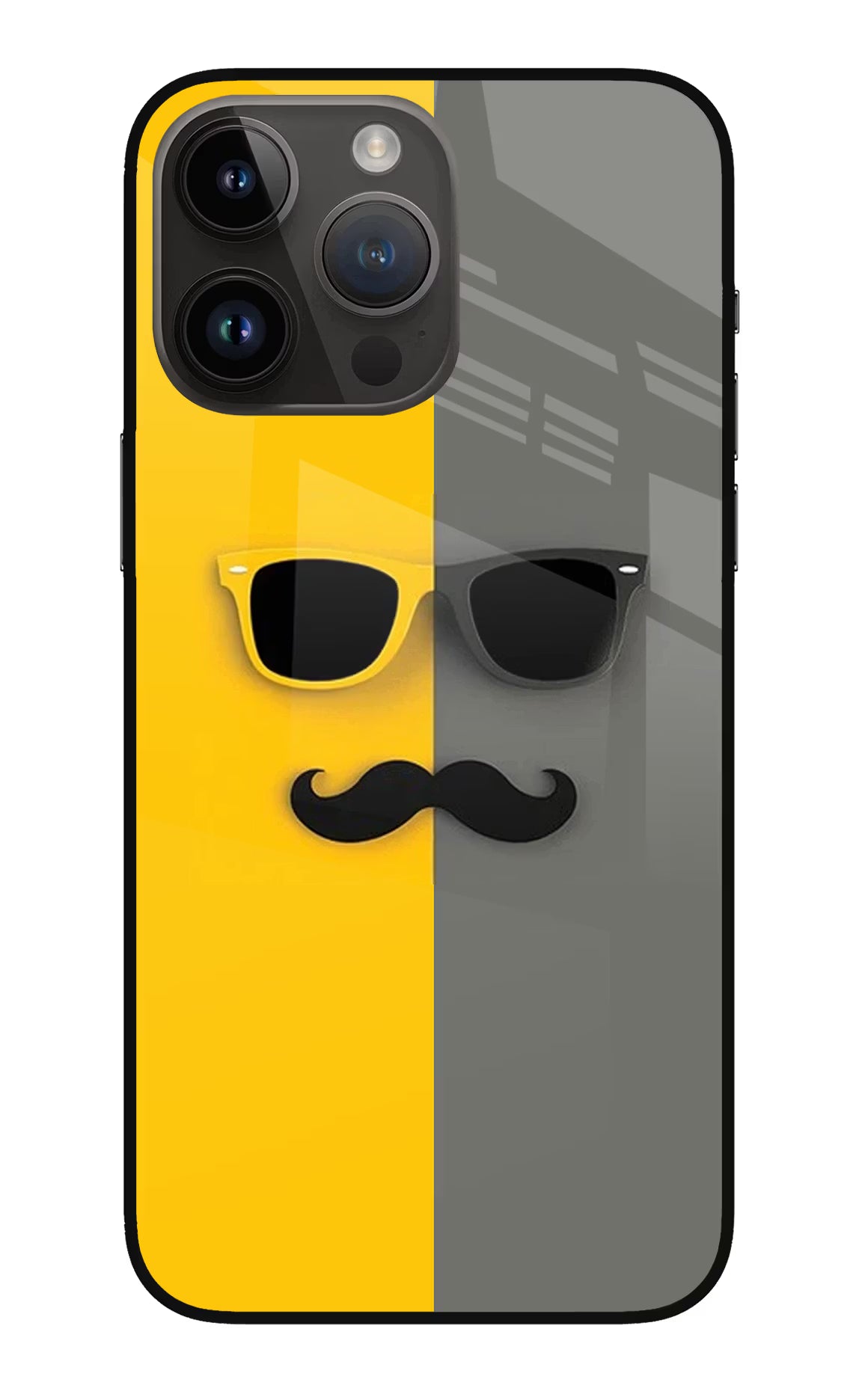 Sunglasses with Mustache iPhone 14 Pro Max Glass Case Back Cover by Casekaro
