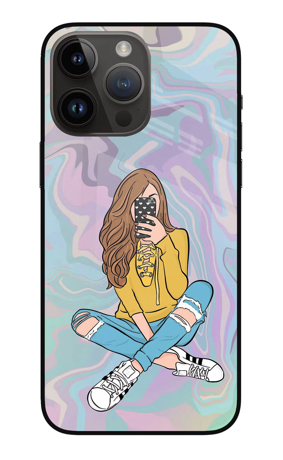 Selfie Girl iPhone 14 Pro Max Glass Case Back Cover by Casekaro