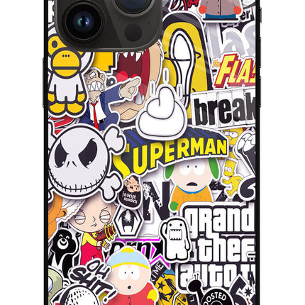 Sticker Bomb iPhone 14 Pro Max Glass Case Back Cover by Casekaro