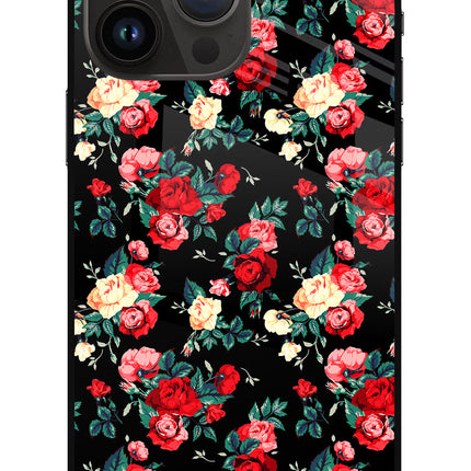 Rose Pattern iPhone 14 Pro Max Glass Case