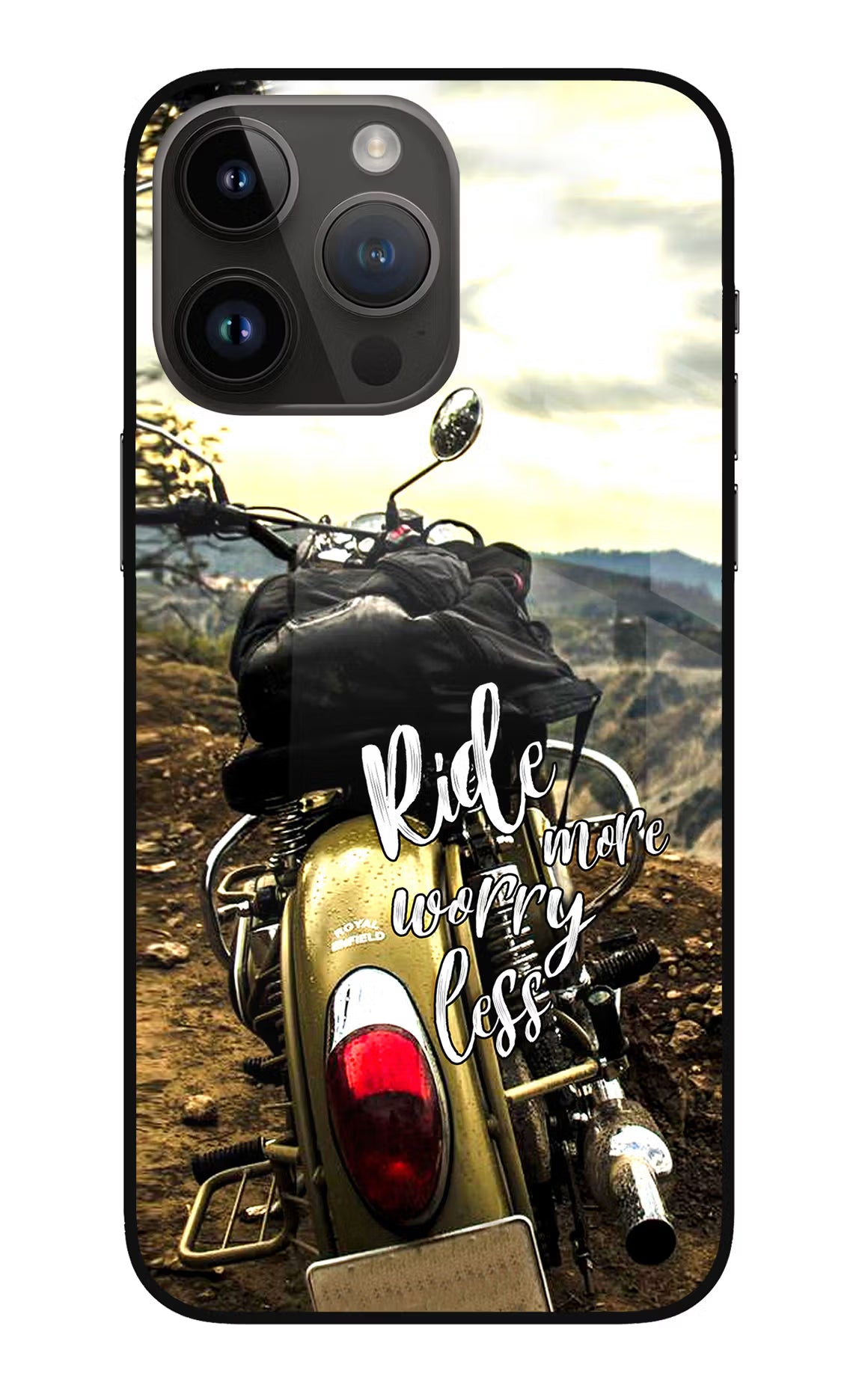 Ride More Worry Less iPhone 14 Pro Max Glass Case Back Cover by Casekaro