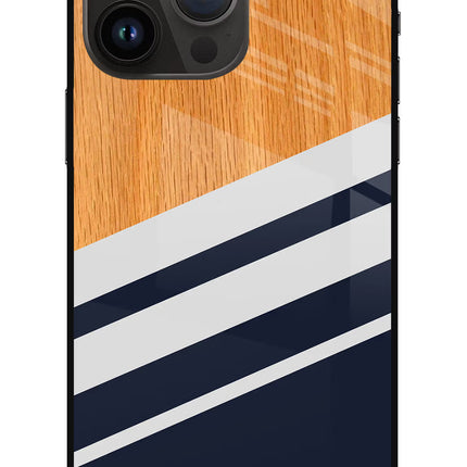Blue and white wooden iPhone 14 Pro Max Glass Case